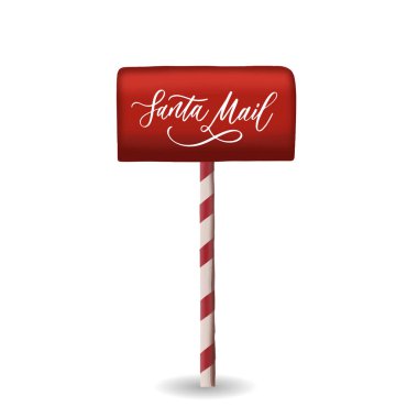 Santa s mailbox with lettering. Vector illustration of a letter for Santa Claus. Merry Christmas and Happy New Year. Mail wish list clipart