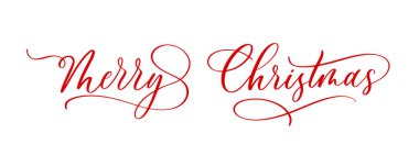 Mutlu noel el mektupları. Beyaz arka planda Xmas kaligrafisi. Noel kırmızısı, harfler. Pankart, kartpostal, poster tasarımı ögesi