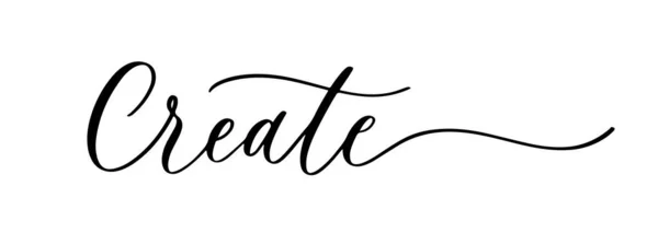 Handwritten Create Word Hand Drawn Lettering Calligraphy Continuous Black Line — Vetor de Stock