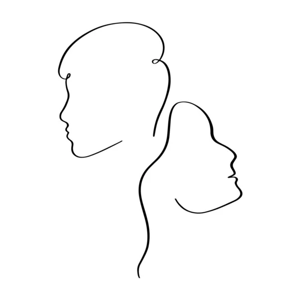 Femme et homme face au dessin au trait. Pour logo cosmétique et design de mode. — Image vectorielle