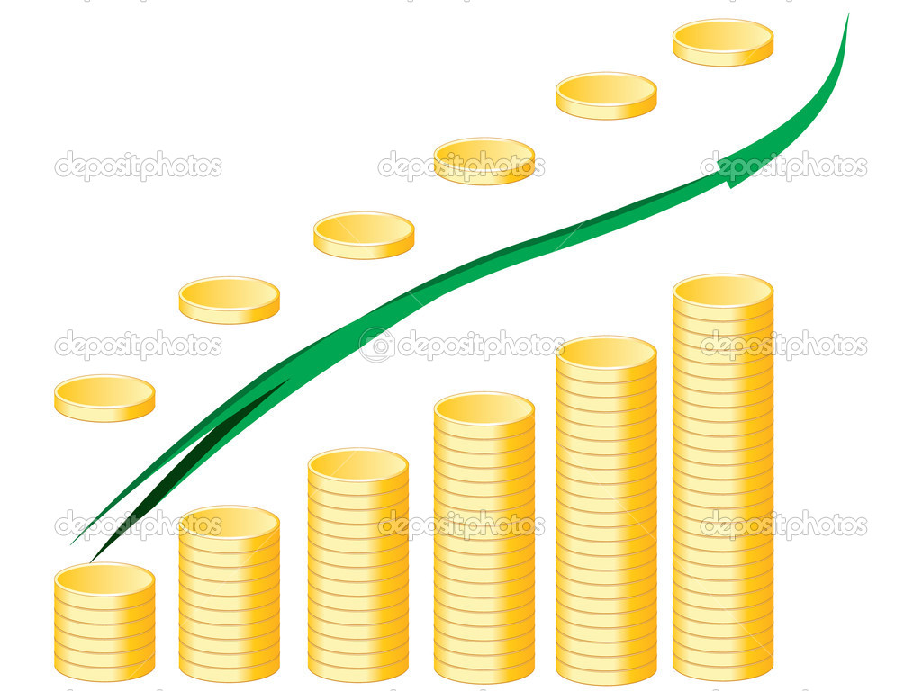 Gold coins graph and arrow