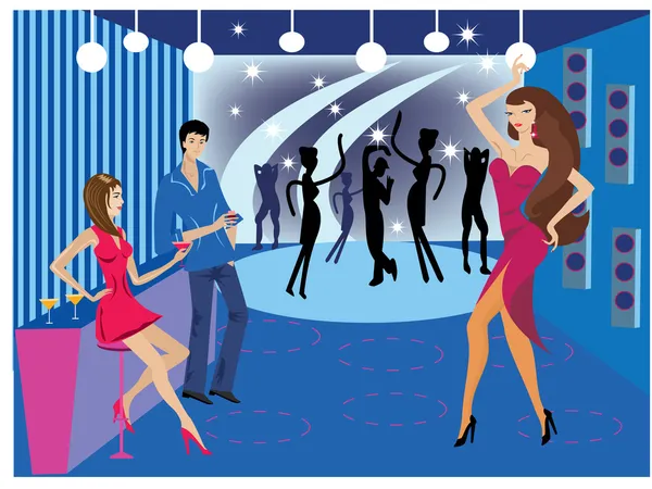 Dance nightclub e bar — Vetor de Stock