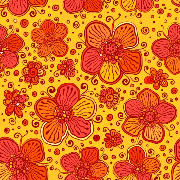 Orange flowers vector doodles seamless pattern — Stock Vector