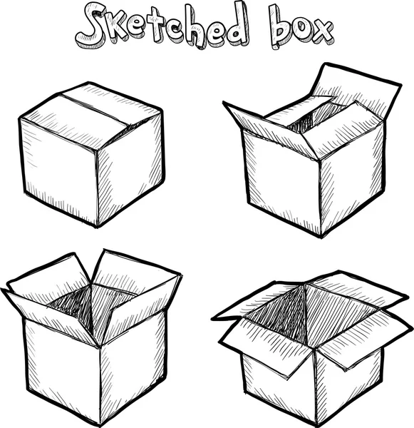 Von Hand gezeichneter Vektor offene Box — Stockvektor
