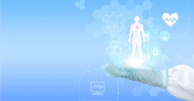 human anatomy icon over blue background in hand