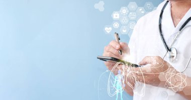 doctor with a stethoscope and technology concept, interactive idea