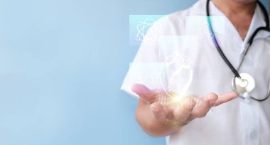 doctor with a stethoscope and technology concept, interactive idea
