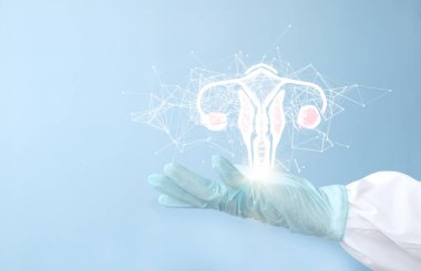 human anatomy icon over blue background in hand