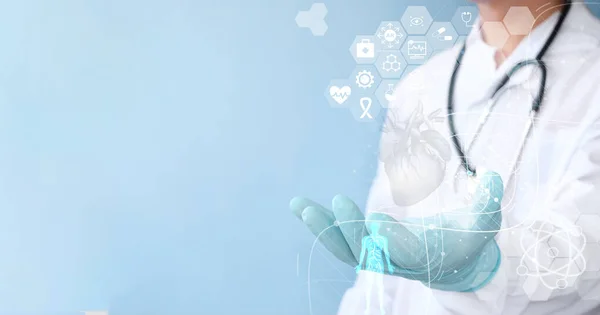 doctor with a stethoscope and technology concept, interactive idea