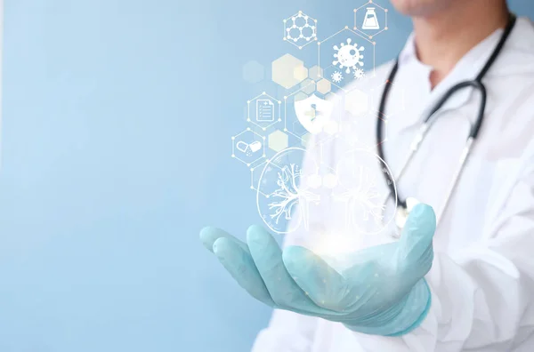 doctor with a stethoscope and technology concept, interactive idea