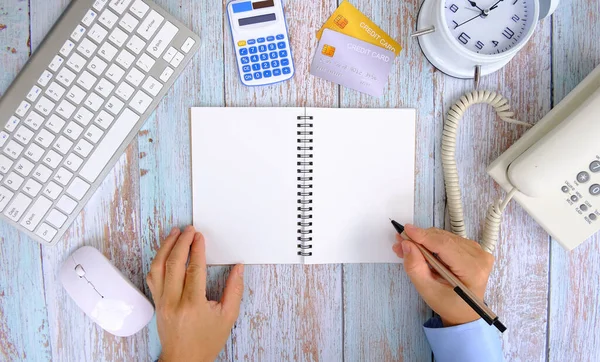 Office Desk Keyboard Notebook Office Supplies — Stockfoto