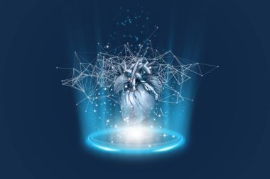 Soyut fütüristik teknoloji kavramı. 3d kalp çizimi