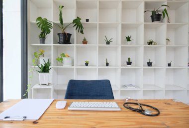 doctor's office, workplace with keyboard and computer.