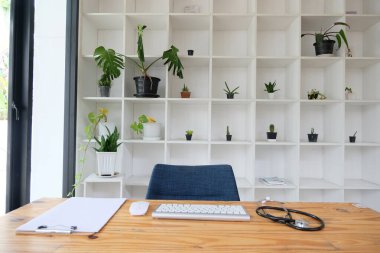 doctor's office, workplace with keyboard and computer.