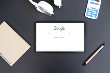 business concept. tablet with text on screen