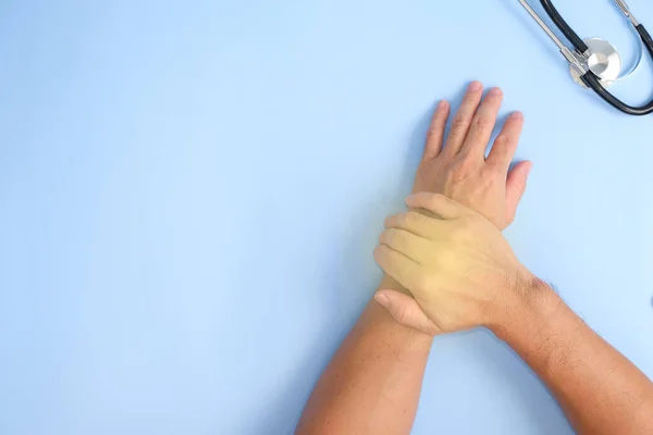 Doctor Hands View Blue Background — Stockfoto