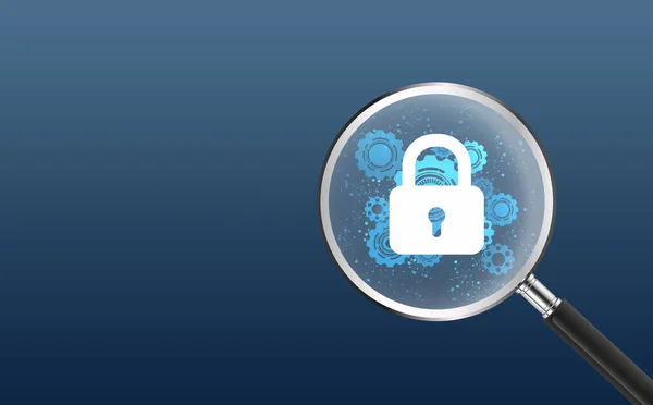 digital illustration of a padlock with a magnifying glass on a blue background
