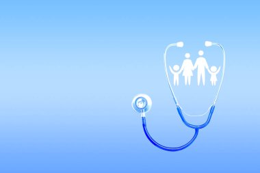 stethoscope with family concept inside on blue background 