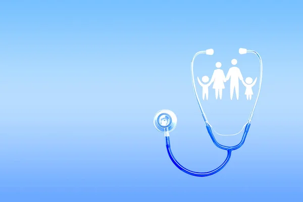 stethoscope with family concept inside on blue background 
