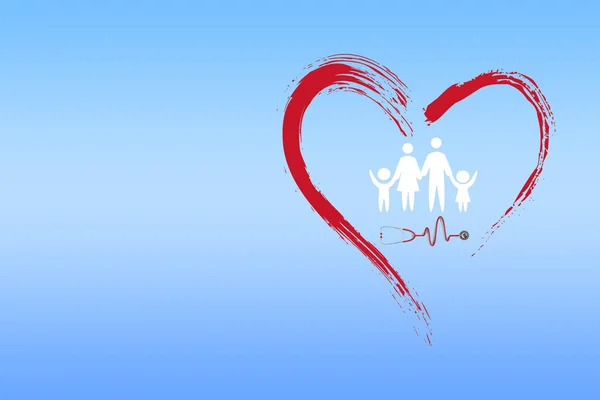 heart shaped banner with family on blue gradient background