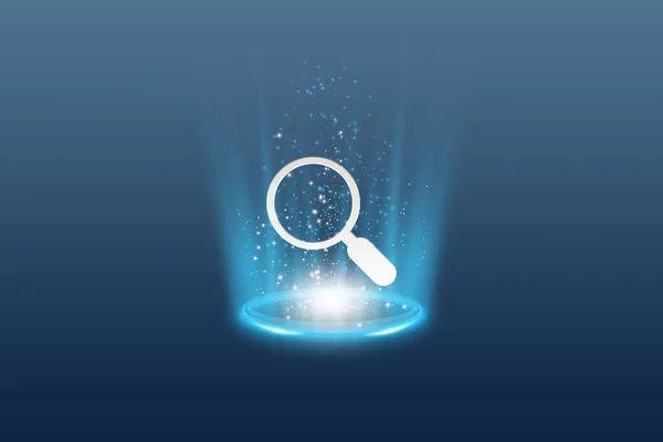 Magnifying Glass Glowing Neon Light Bulb — 스톡 사진