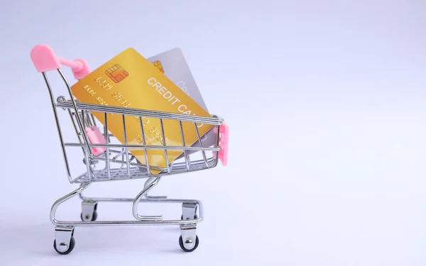 Shopping Cart Credit Cards White Background — Stock Photo, Image