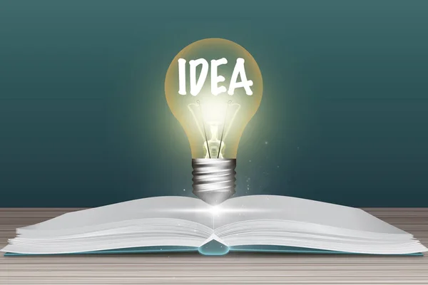 idea concept with bulb and book on background