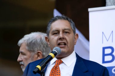 GENOA, ITALY, JUNE 10, 2022 - Giovanni Toti, the governor of the Liguria region during an electoral rally in Genoa, Italy.