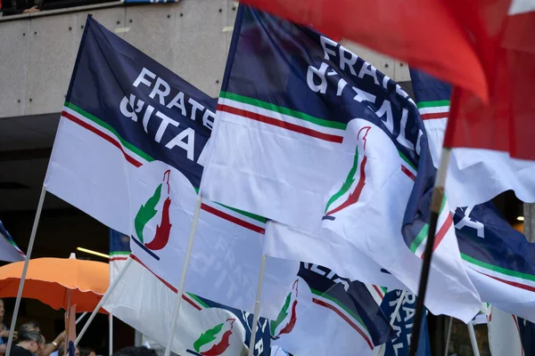 Genoa Italy June 2022 Fratelli Italia Party Flags Political Rally — Zdjęcie stockowe