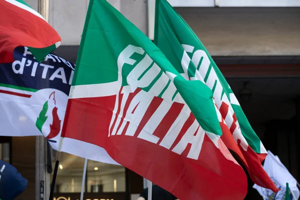 Genoa Italy Ιουνιου 2022 Σημαίες Κομμάτων Της Forza Italia Κατά — Φωτογραφία Αρχείου