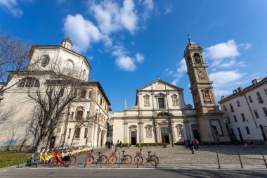MILAN, ITALY, MARCH 5, 2022 - View of Santo Stefano Maggiore church and San Bernardino alle Ossa Sanctuary in Milan, Italy.
