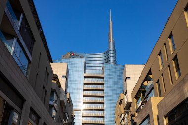 MILAN, ITALY, MARCH 5, 2022 - View of Unicredit Tower building in the center of Milan, Italy.
