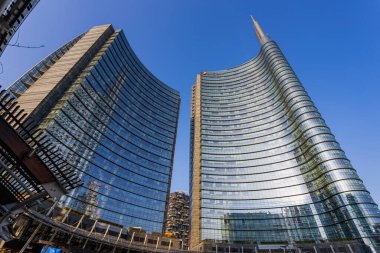 MILAN, ITALY, MARCH 5, 2022 - View of Unicredit Tower building in Gae Aulenti Square in Milan, Italy.