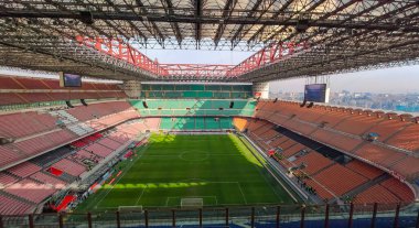 MILAN, ITALY, FEBRUARY 2, 2022 - View from inside of Giuseppe Meazza Stadium of Milan also known as San Siro Stadium, in Milan, Italy