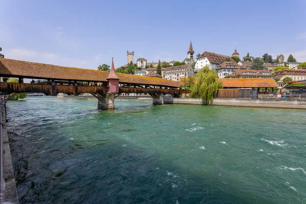 Lucerne Schweiz Juni 2022 Blick Auf Die Spreuerbrücke Luzern Der — Stockfoto