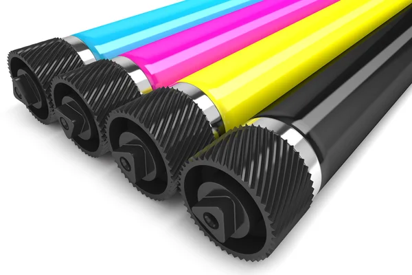 흰색 배경에 고립 된 프린터 Cmyk 롤러  