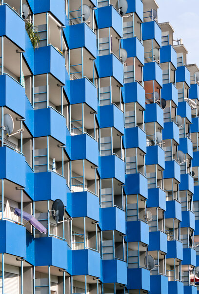Apartment house with blue balconies
