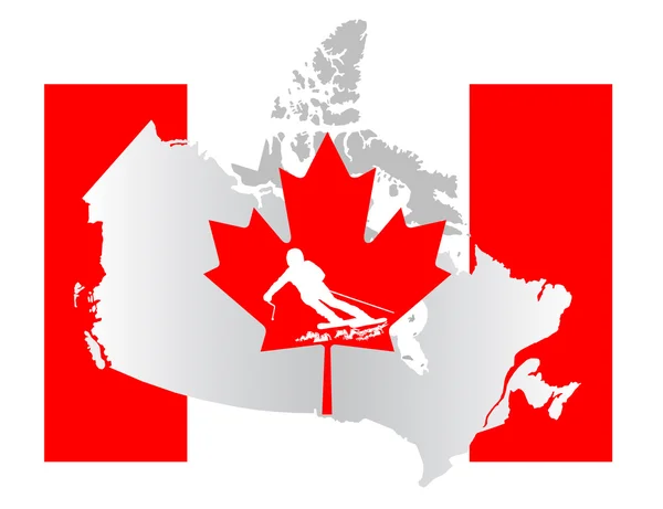Canadian flag with a skier silhouette — Stock Photo, Image