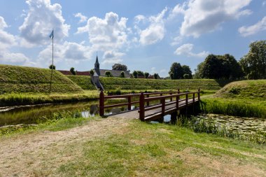 View of the outside of the village called Boertange, a fortified village made in the shape of a star, province of Groningen, the Netherlands