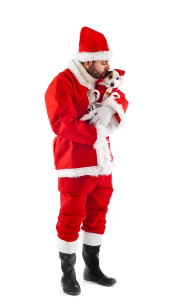 Santa Claus with dog — Stock Photo, Image