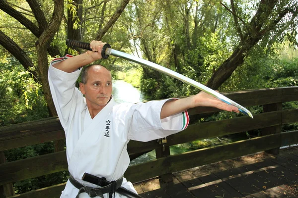 Adult men practicing Karate outdoor — Stock Photo, Image