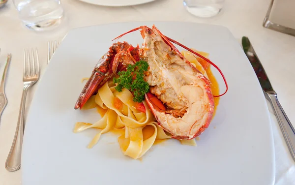 Pappardelle with fresh lobster — Stock Photo, Image