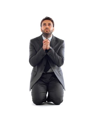 Businessman pleads in the kneeling clipart