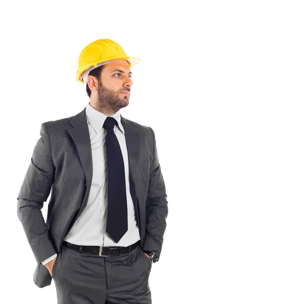 Hezký stavební inženýr na bílém pozadí — Stock fotografie