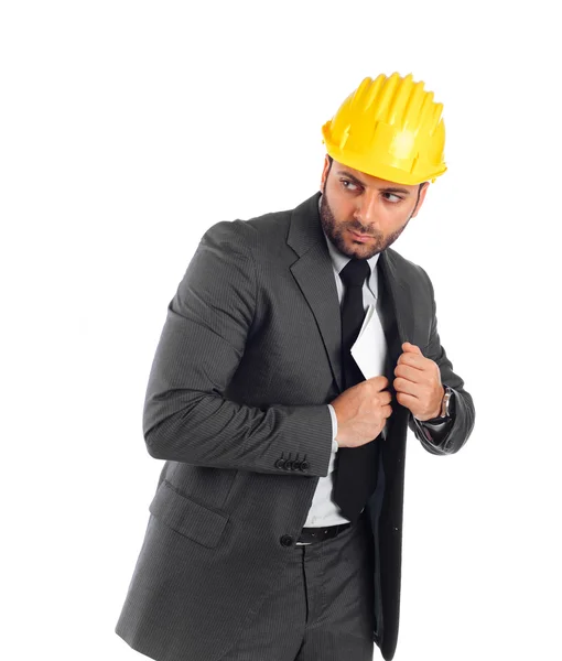 Hezký stavební inženýr na bílém pozadí — Stock fotografie