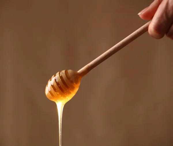 Dřevěné honey naběračka — Stock fotografie