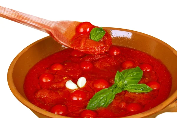 Bowl with tomato sauce — Stock Photo, Image
