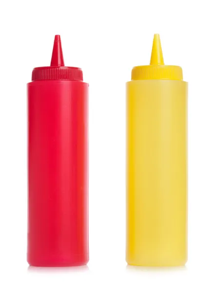 Maionese e tomate ketchup garrafas — Fotografia de Stock