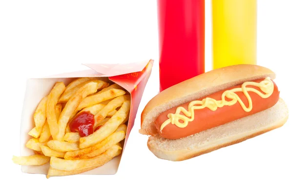 Fresh and tasty hot dog with fried potatoes — Stock Photo, Image