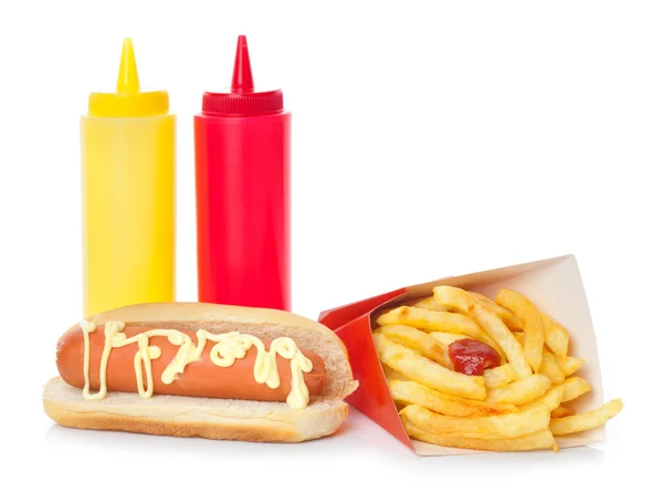 Fresh and tasty hot dog with fried potatoes — Stock Photo, Image